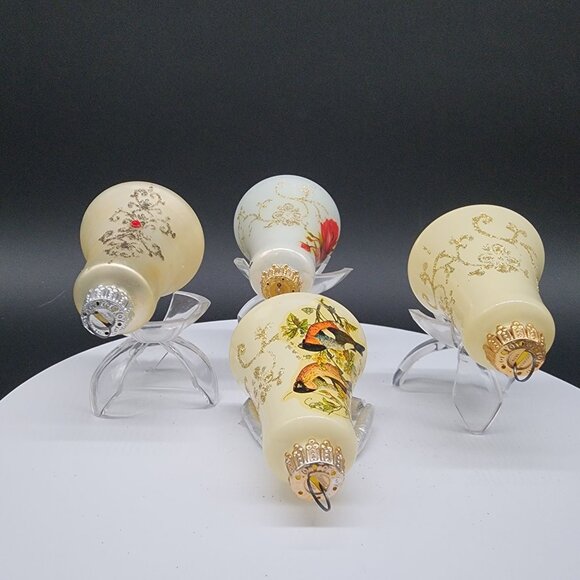 VTG Glass Bell Christmas Ornaments Birds & Floral Designs Jeweled Germany Krebs - Picture 4 of 12